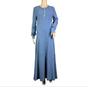 Polo Ralph Lauren Womens Blue Maxi Dress Waffle Knit Long Sleeve Size XS